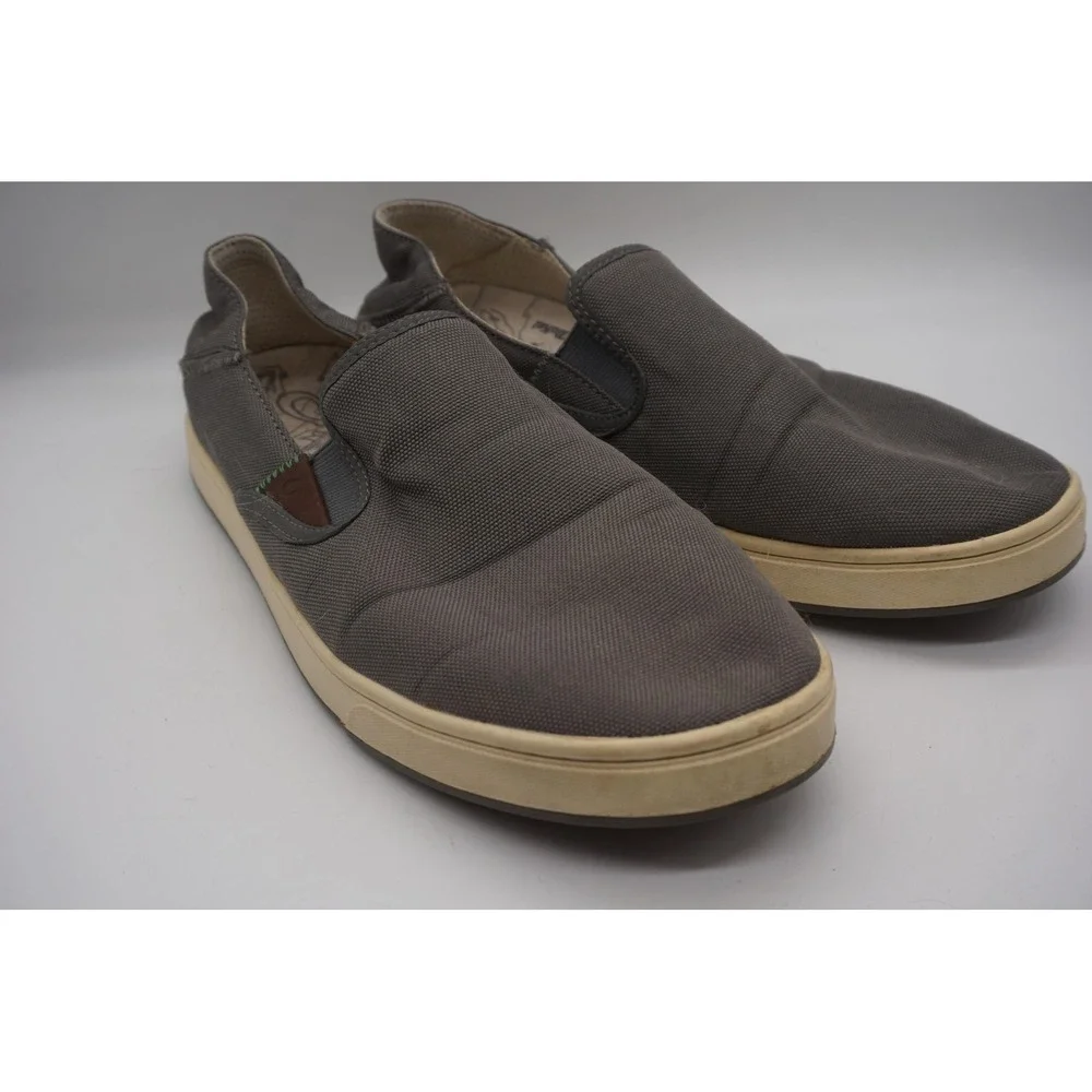 OluKai Kahu Shoes Gray Canvas Slip On Casual Cushioned Mens Size 9.5 US EU 42.5